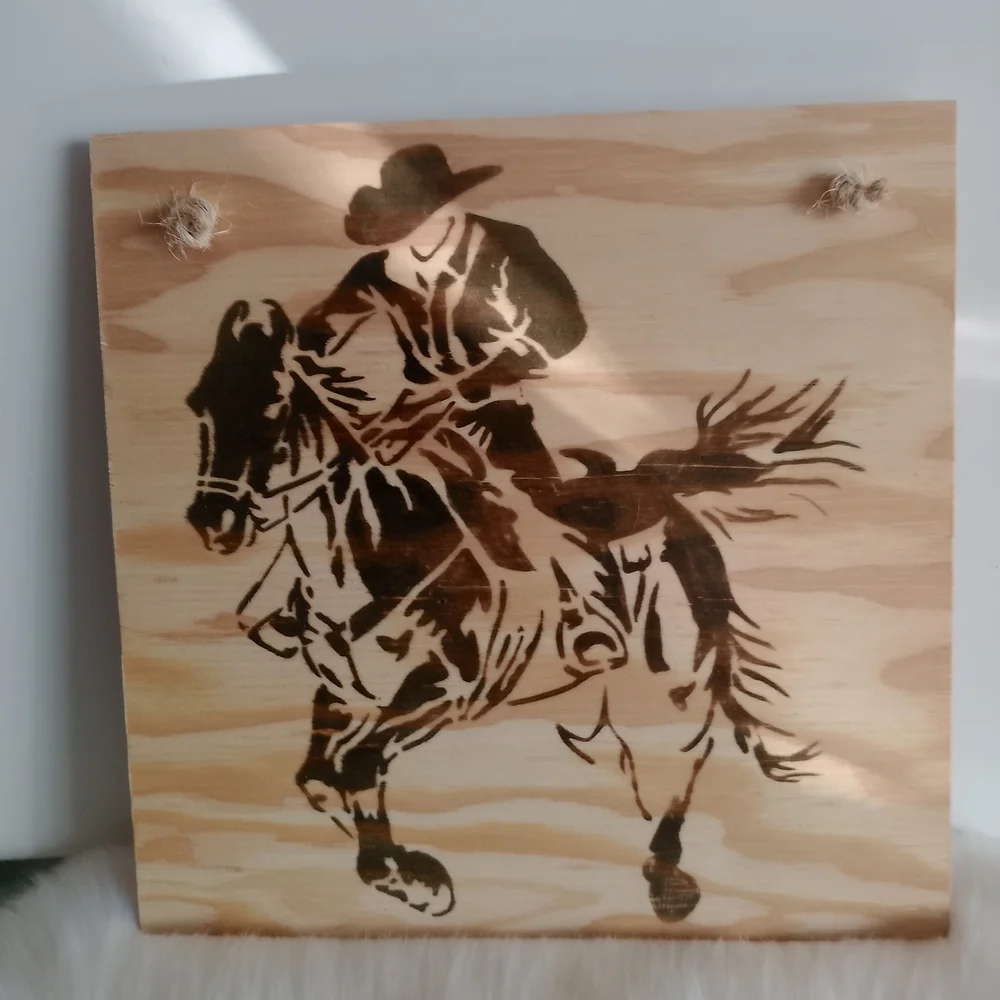 Handmade Rustic Cowboy Riding Horse Wall Art Decor Burnished Wood New